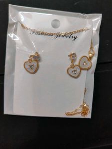 Silver & Golden Chain Pandent With Earrings
