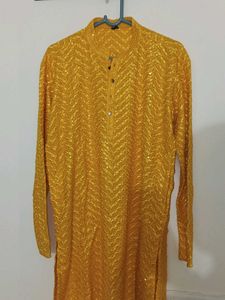 Yellow Lakhnavi Embroidery Kurta