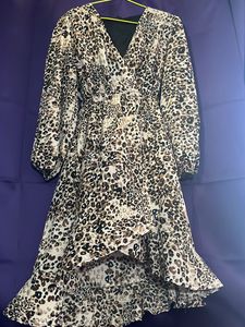 Leopard Printed Ruffle Midi Dress
