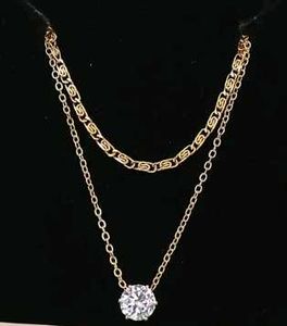 Layered Necklace with Crystal Pendant