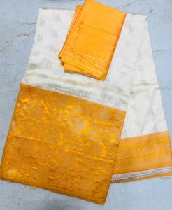 Unused Offwhite Art Silk Saree