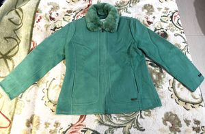 🐊Elegant Green Wool-Blend Winter Jacket with Faux