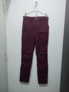 Marks And Spencer Crimson Maroon Long Pant Trouser