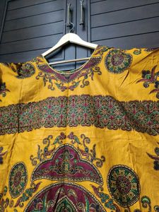 Women Yellow Red Printed Cotton Kaftan Maxi Dress
