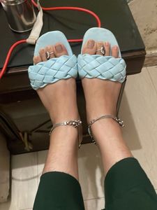 Light Blue Woven Slide Sandals