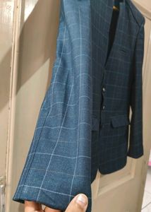 Navy Blue Checked Blazer With Pant