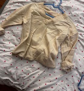 Cream V-Neck Knit Sweater