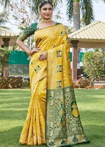 Pink &amp; Green Banarasi Silk Saree