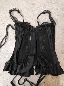 Black Sequin Dark Fem Ruffle Bottom Garter Corset