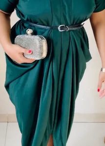 Bottle Green Lycra Dhoti Dress Midi One Piece