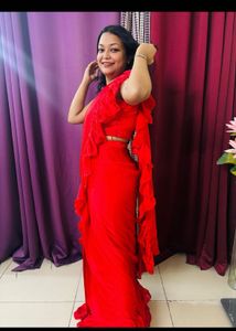 Elegant Red Ruffle Saree Made to Order
