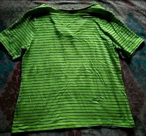 Neon Green Striped V-Neck Tee