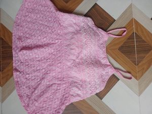 padded chikankari kurti top, colour- pink, with detailed kadhai