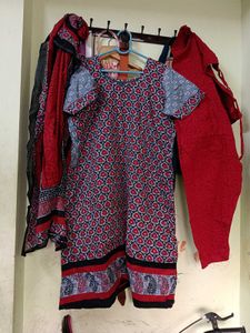 Red & Gray Floral Salwar Kameez