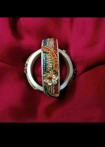 Muticolor cream base Beaded lac  Bangle Set