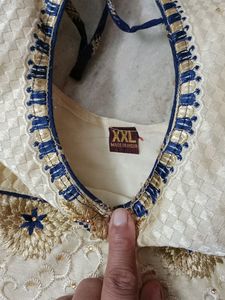 Golden And Blue Anarkali Churidar Set