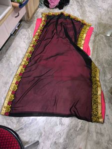 Pink And Black Georgette Saree