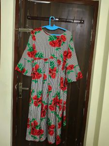 New Modern Stylish Grey Rose Print Long Dress