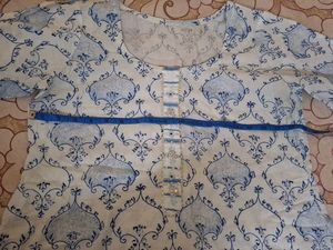 Blue &amp; White Printed Kurta Set
