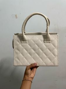 Quilted Cream Mini Top Handle Bag