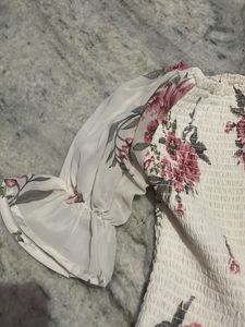 Floral Smocked Top with Chiffon Sleeves