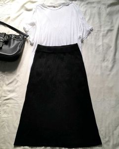 Black Wool Midi Skirt