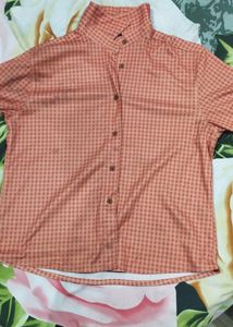 Korean Pattern Orange Checker Shirt