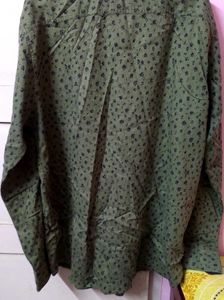 Olive Green Floral Print Shirt with Graphic Stitch