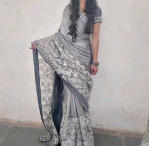 Elegant Silver Saree