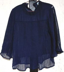 Navy Blue Pleated Top