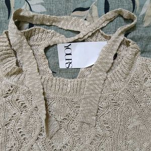 Silver Knit Open Weave Top Combo 2 Piece