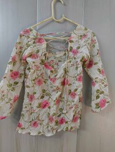 Floral Print Corset Back Short Kurti 🪞🦢