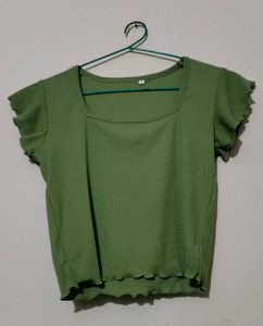 Green Ruffle Trim Top