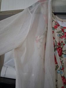 Sheer White Cardigan+Corset Top +Floral Blouse