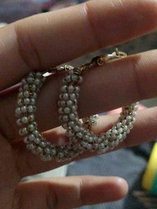 Pearl Beaded Hoop Earrings