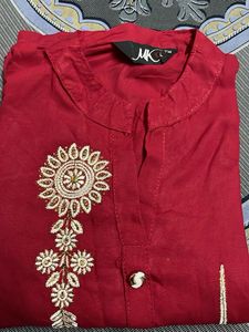 Red Embroidered Kurta