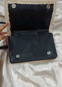 Black &amp; Cream Faux Fur Trim Bag