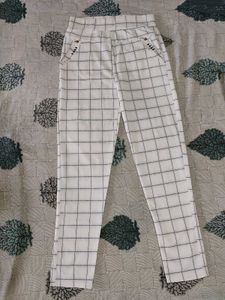 White Check Printed Jeggings