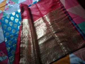 Blue &amp; Red Katan Benarasi Heavy Saree