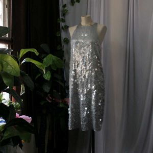 Mango Luxe Sparkling Silver Sequin Dress