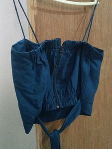 Blue Tie-Back Crop Top