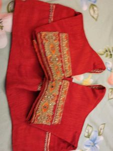Elegant Red Saree with Gold Embroidery