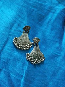 Silver Oxidised Long Earrings With Desi Vibes