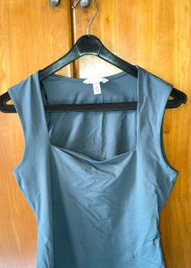 Teal Square Neck Sleeveless Top
