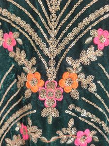 Embroidered Green Velvet Top