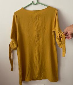 Shein Mustard Dress with tie up sleeves