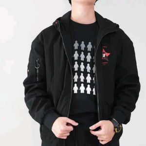 Black Graphic Print Windbreaker