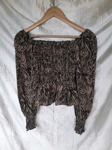 Zebra Print Smocked Blouse