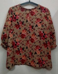 Floral Fantasy - Pink Beige With Unique Neck Line
