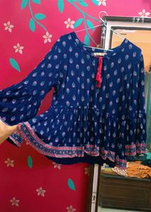 Boho Blue Printed Peplum Top